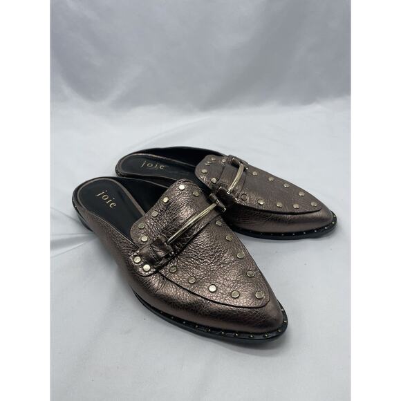 Joie Taran Metallic Bronze Studded Leather Slip-On Mules Women’s Size 7 - Picture 2 of 11